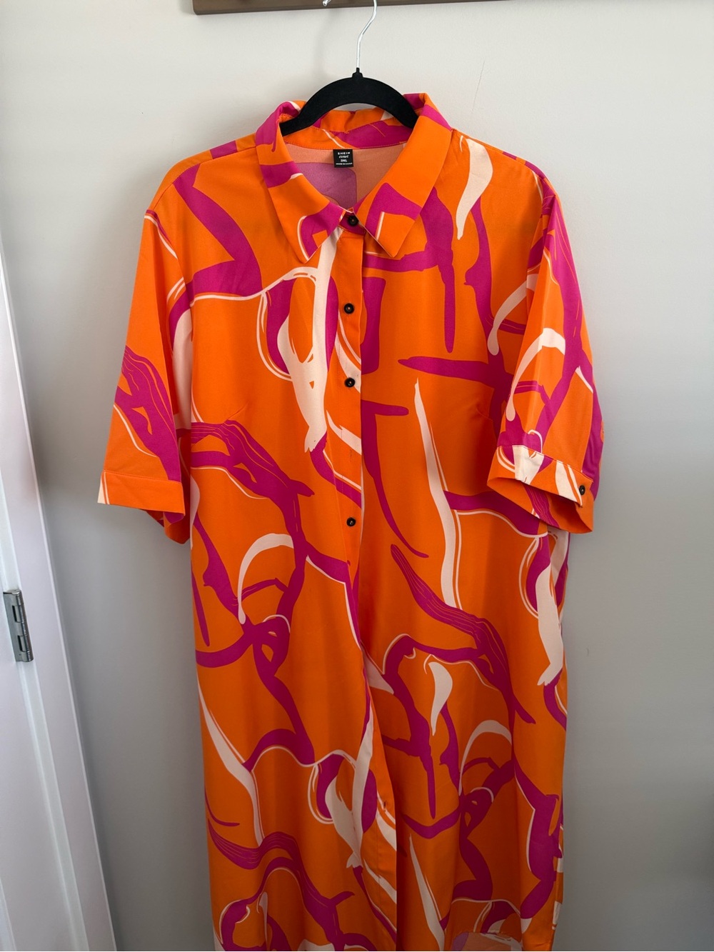 SHEIN Orange, Pink & Cream Abstract Midi Dress